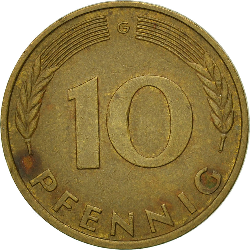 Moneta, Niemcy - RFN, 10 Pfennig, 1979, Karlsruhe, VF(30-35), Mosiądz powlekany