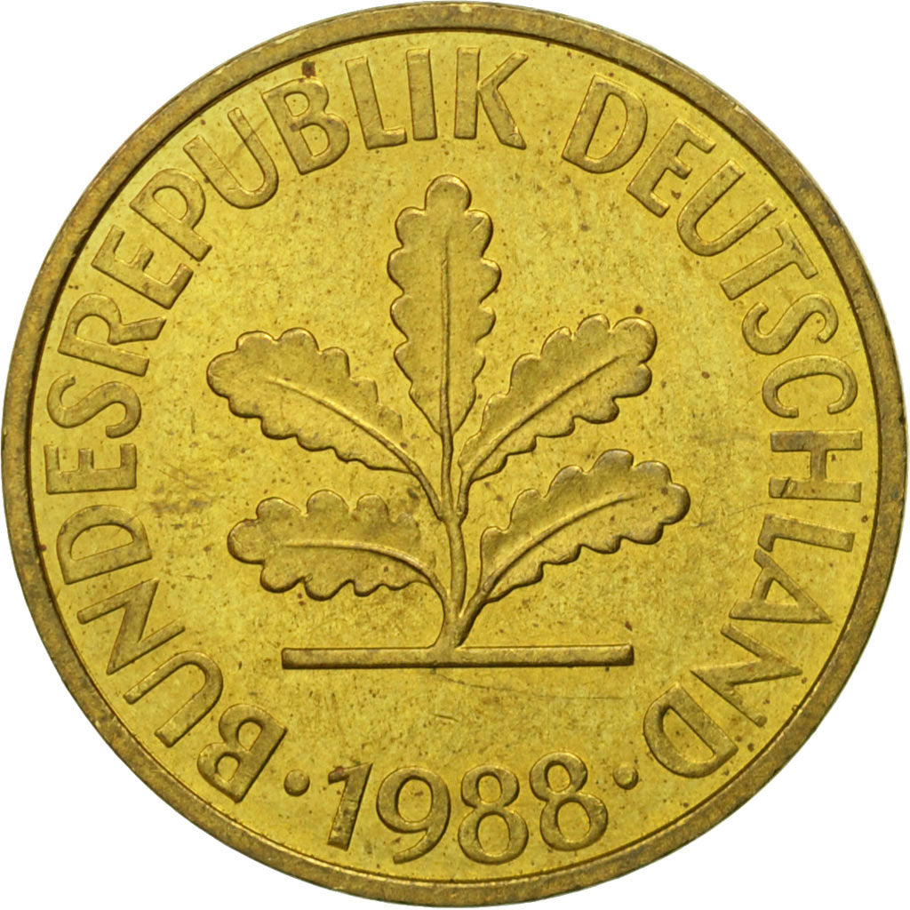 Coin, GERMANY - FEDERAL REPUBLIC, 10 Pfennig, 1988, Hambourg, VF(30-35), Brass
