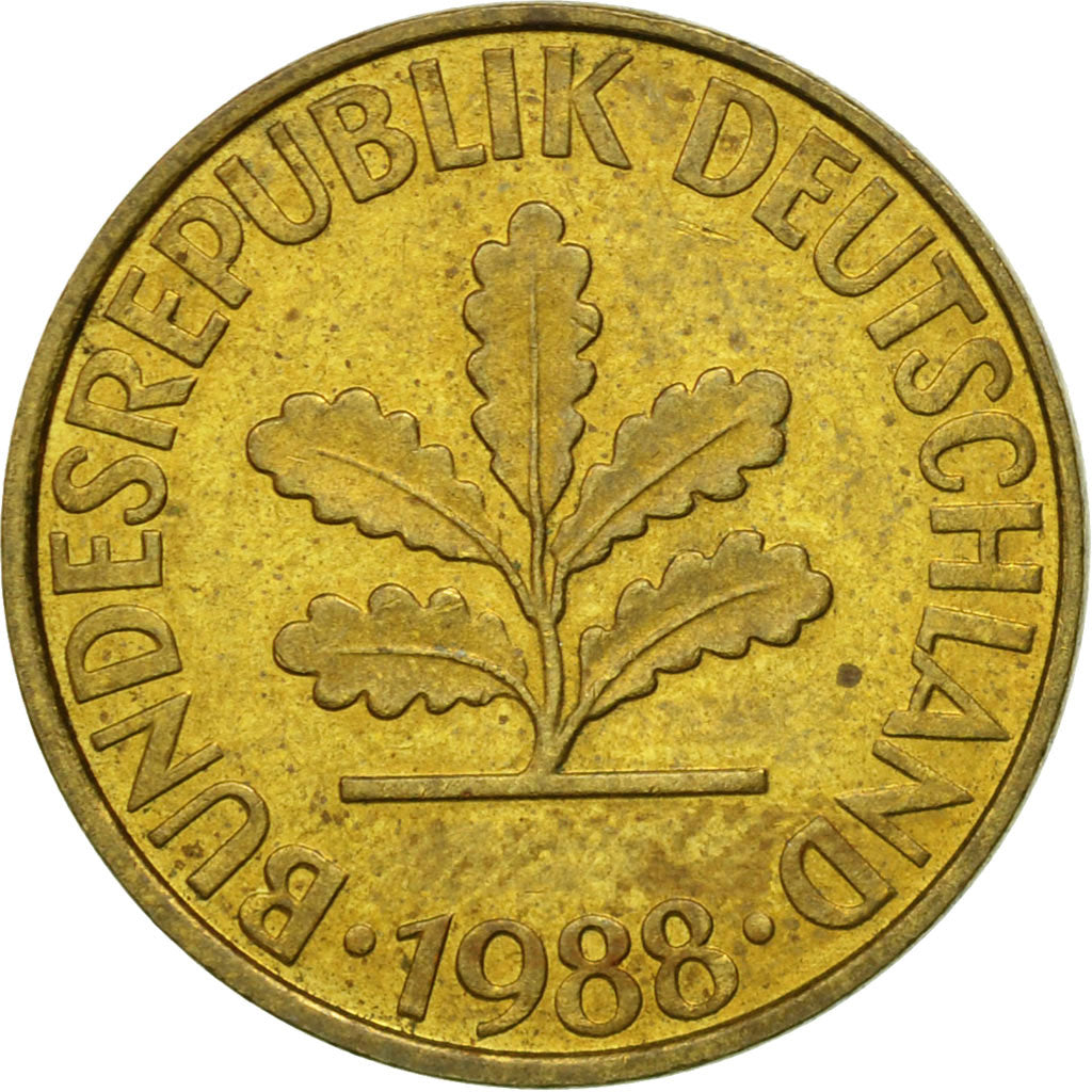 Moneta, Niemcy - RFN, 10 Pfennig, 1988, Stuttgart, VF(30-35), Mosiądz powlekany