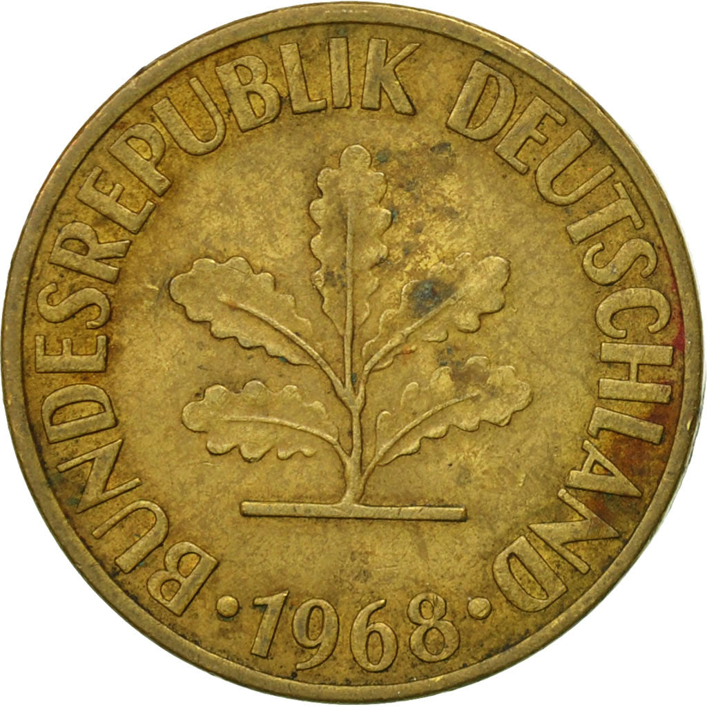 Coin, GERMANY - FEDERAL REPUBLIC, 10 Pfennig, 1968, Munich, VF(20-25), Brass