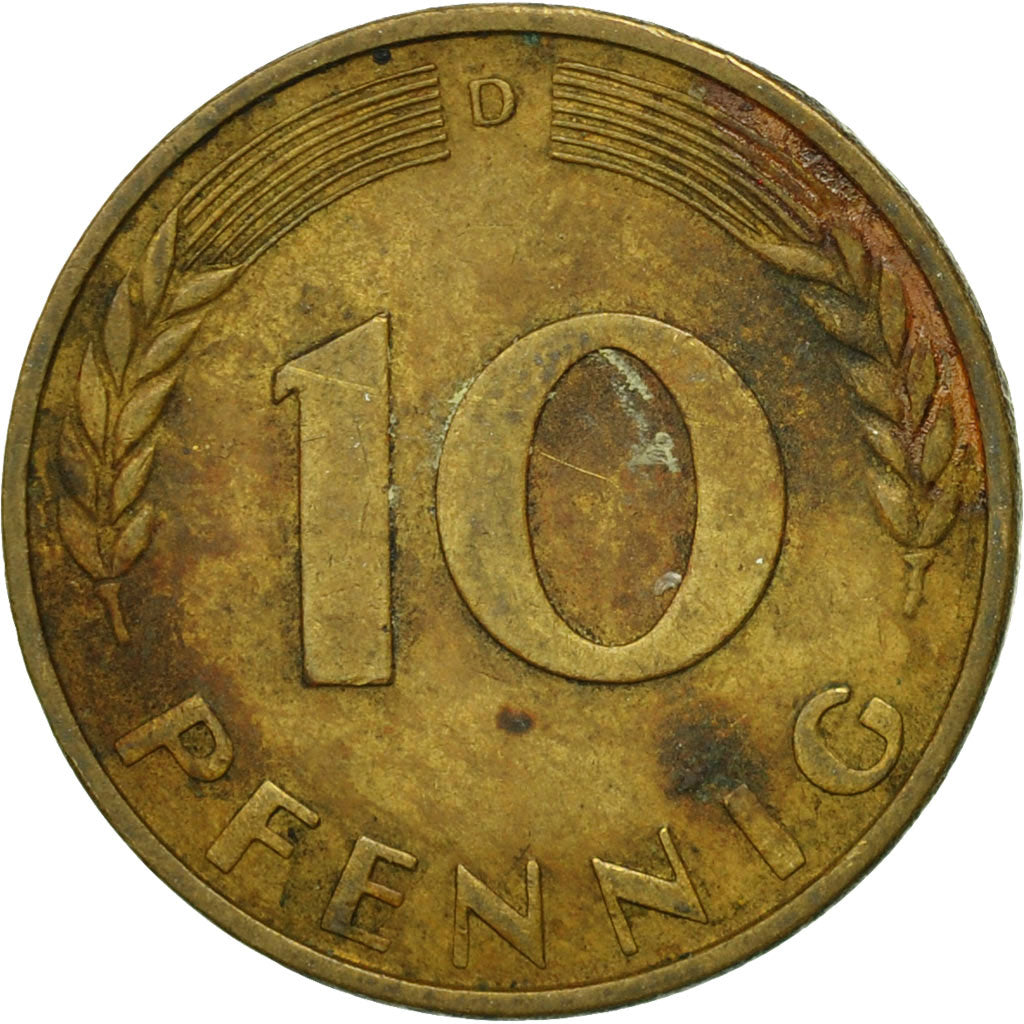 Coin, GERMANY - FEDERAL REPUBLIC, 10 Pfennig, 1968, Munich, VF(20-25), Brass