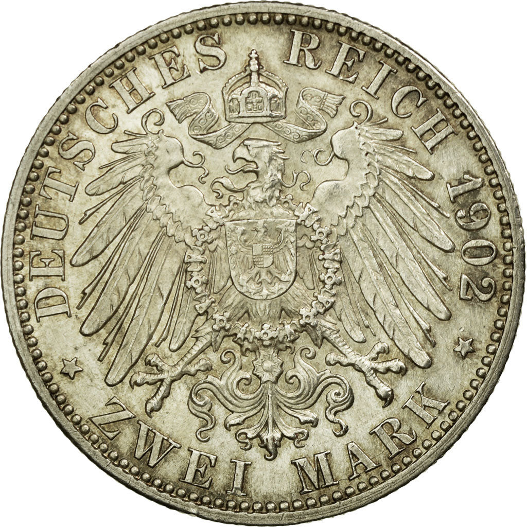 Coin, German States, BADEN, Friedrich I, 2 Mark, 1902, AU(55-58), Silver, KM:271