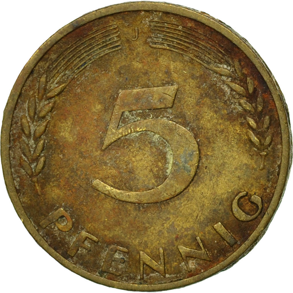 Moneda, ALEMANIA - REPÚBLICA FEDERAL, 5 Pfennig, 1950, Hambourg, BC+, Latón