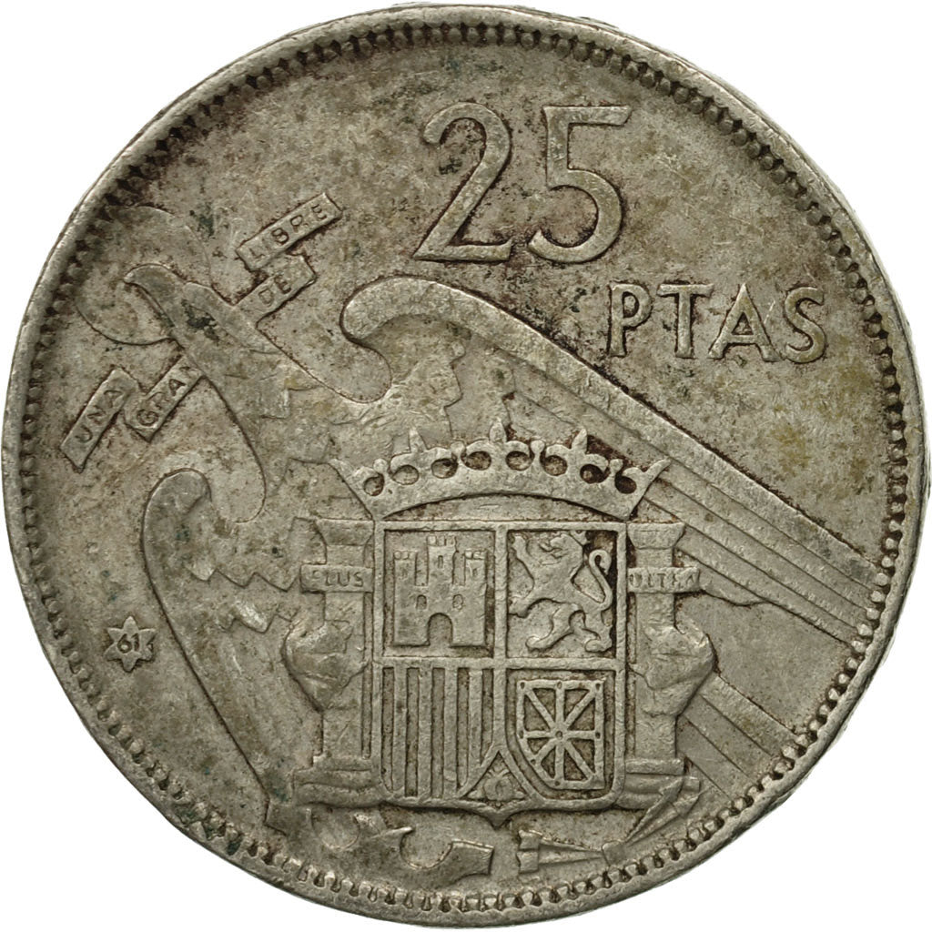 Coin, Spain, Caudillo and regent, 25 Pesetas, 1961, VF(20-25), Copper-nickel