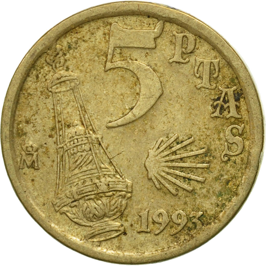 Coin, Spain, Juan Carlos I, 5 Pesetas, 1993, Madrid, VF(20-25), Aluminum-Bronze