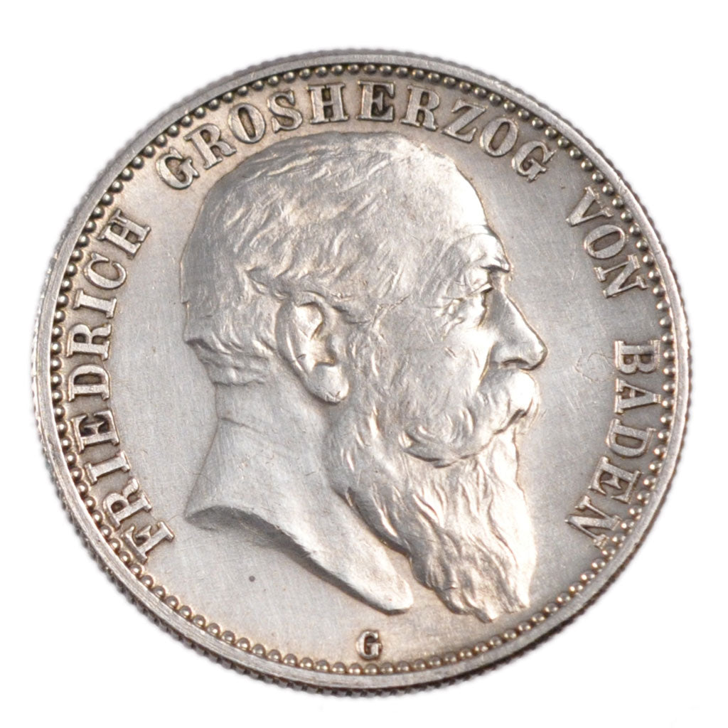 Coin, German States, BADEN, Friedrich I, 2 Mark, 1907, Stuttgart, AU(55-58)