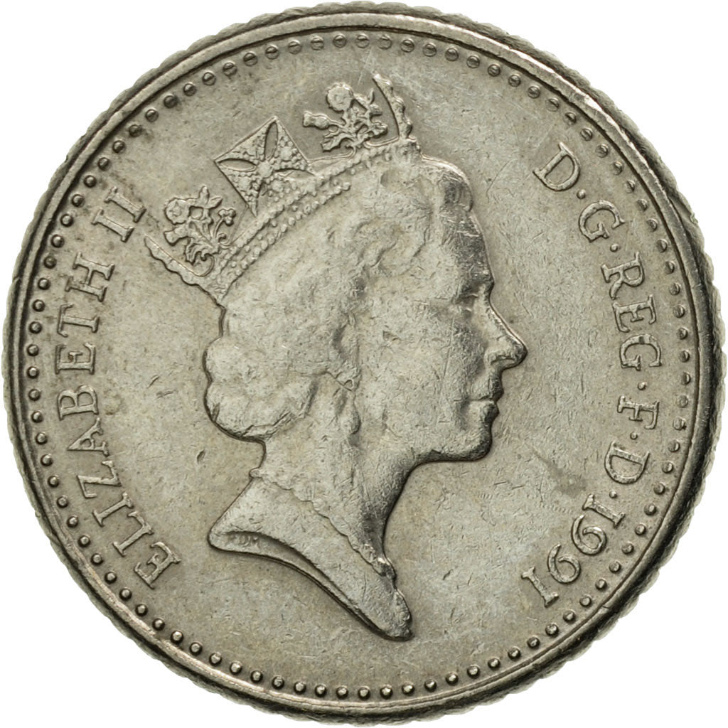 Coin, Great Britain, Elizabeth II, 5 Pence, 1991, VF(30-35), Copper-nickel