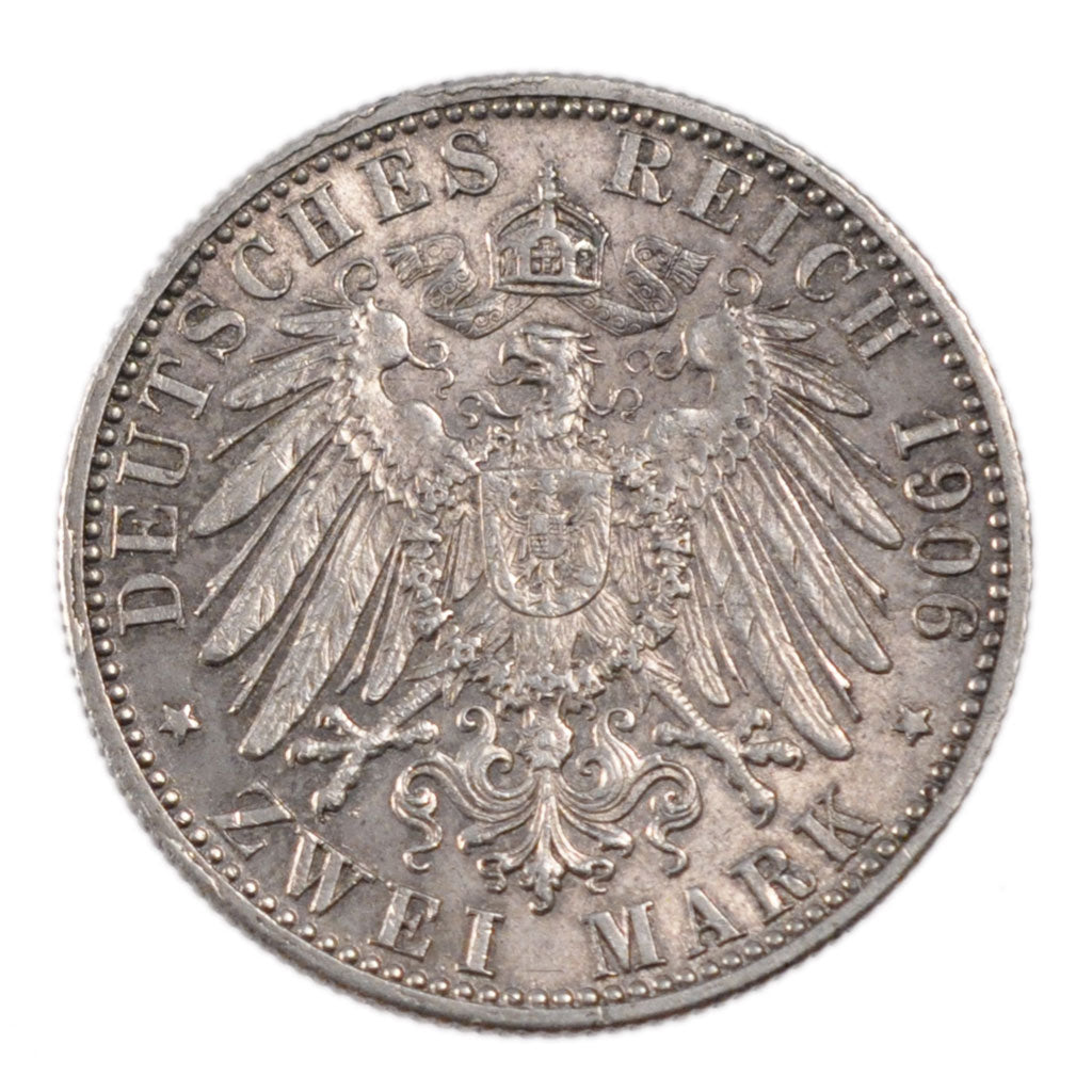 GERMAN STATES, 2 Mark, 1906, Karlsruhe, KM #276, EF(40-45), Silver, 28, 11.10