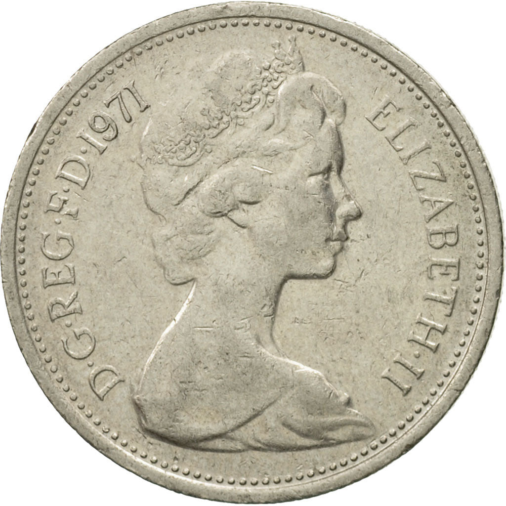 Coin, Great Britain, Elizabeth II, 5 New Pence, 1971, VF(30-35), Copper-nickel