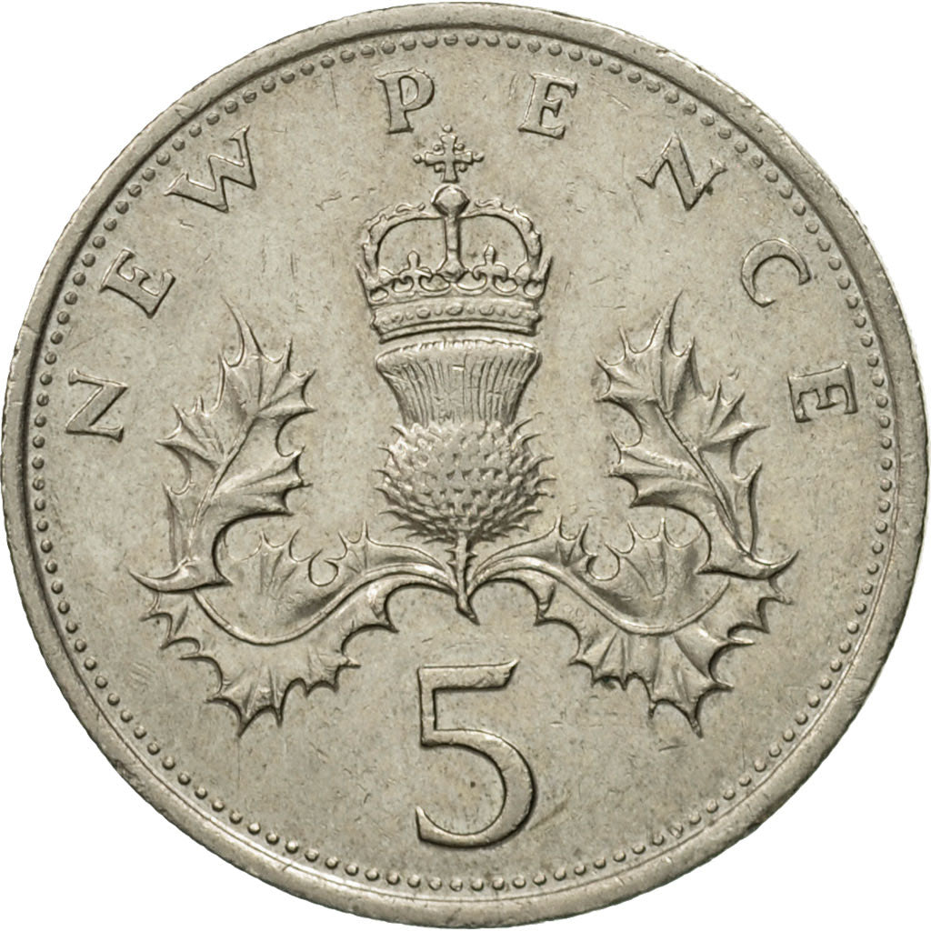 Coin, Great Britain, Elizabeth II, 5 New Pence, 1971, VF(30-35), Copper-nickel
