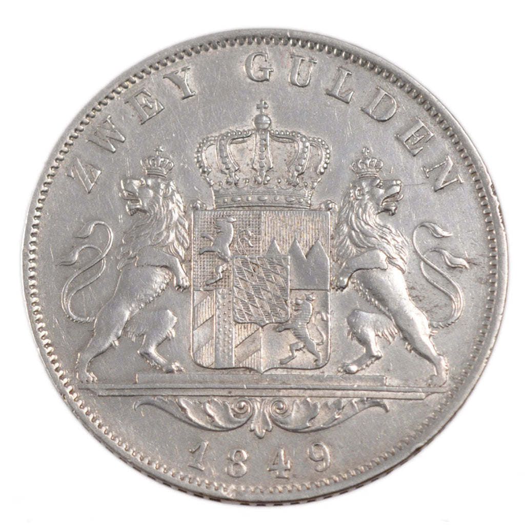 GERMAN STATES, 2 Gulden, 1849, Munich, KM #828, EF(40-45), Silver, 36, 21.10