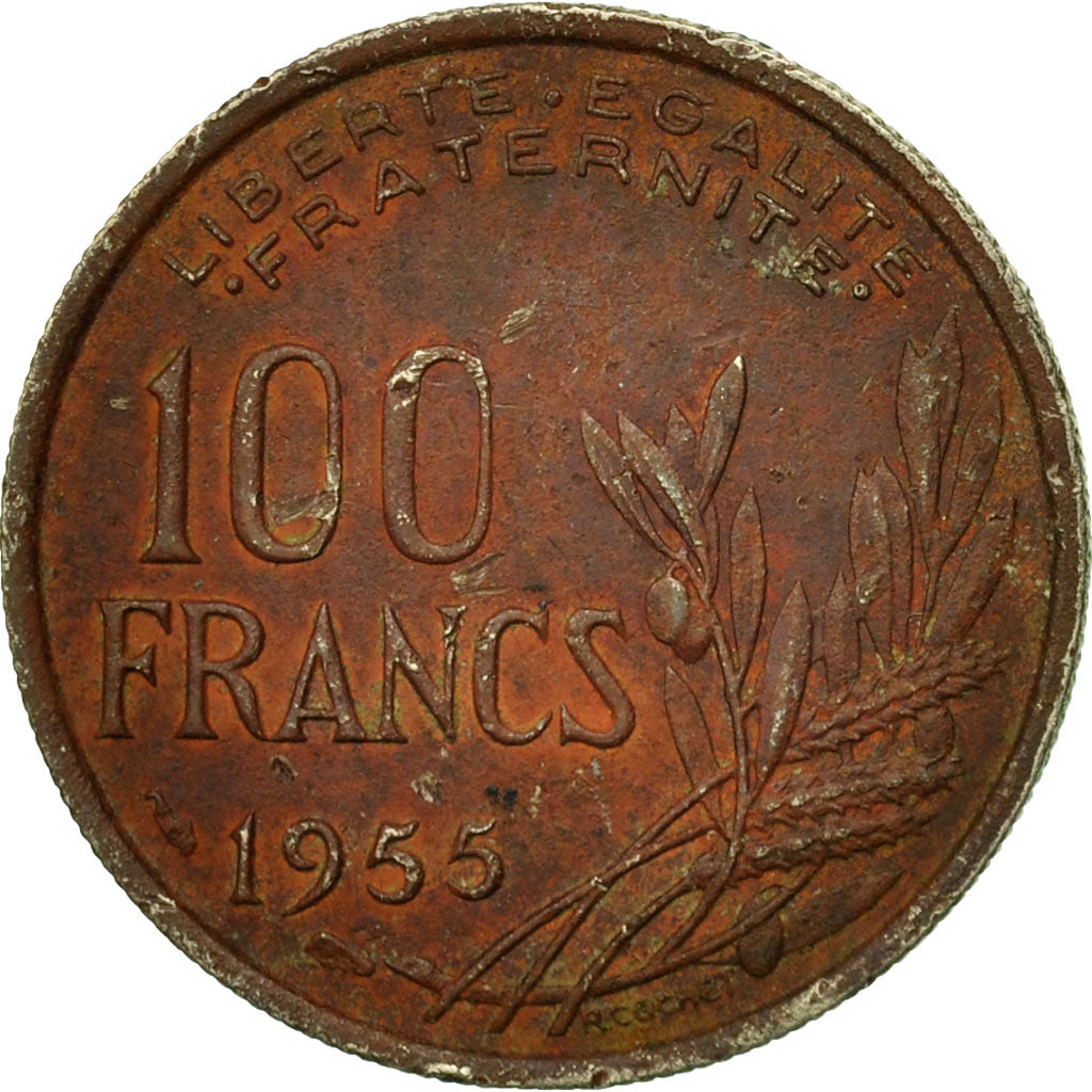 Moneta, Francja, Cochet, 100 Francs, 1955, Paris, VF(20-25), Miedź-Nikiel