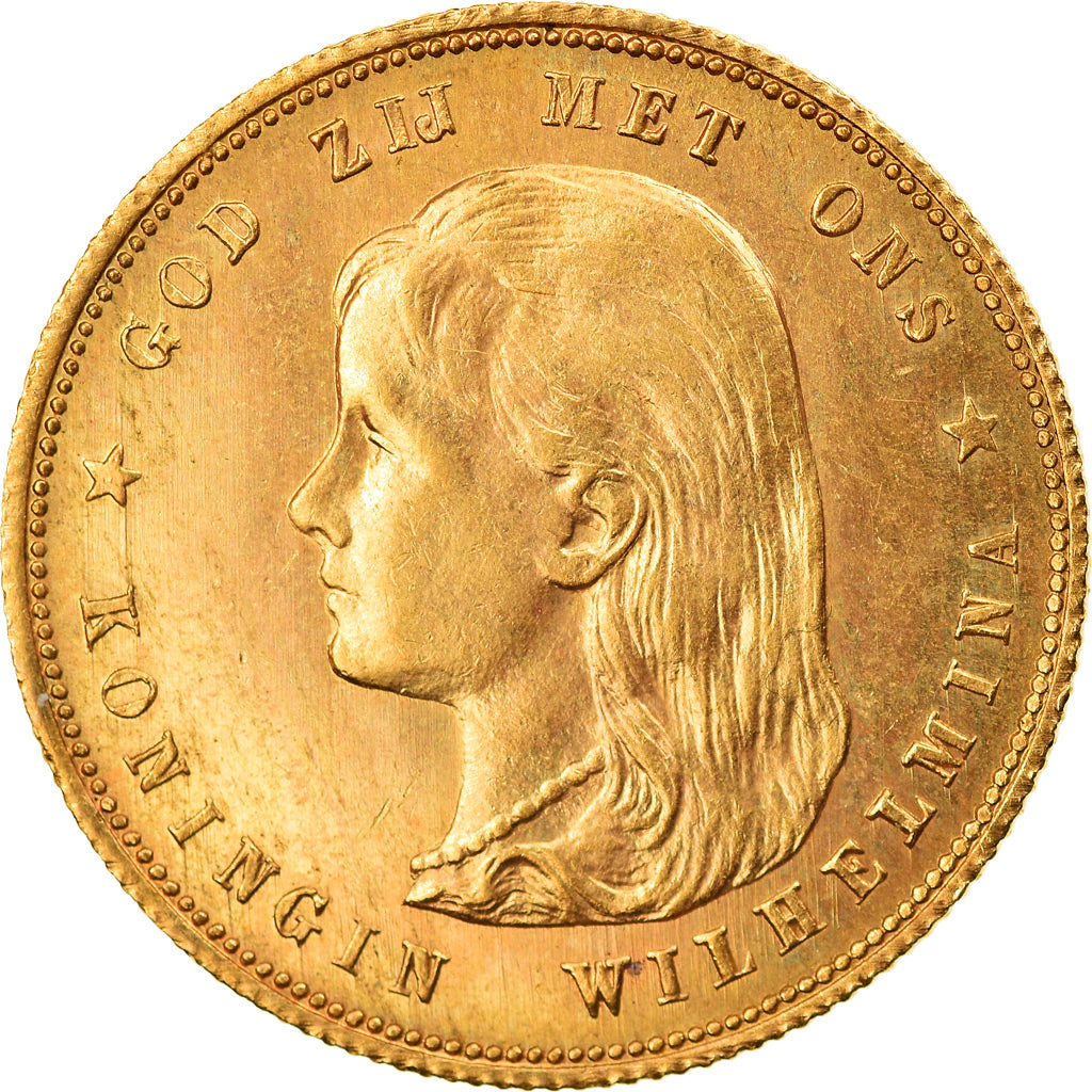 Coin, Netherlands, Wilhelmina I, 10 Gulden, 1897, MS(63), Gold, KM:118