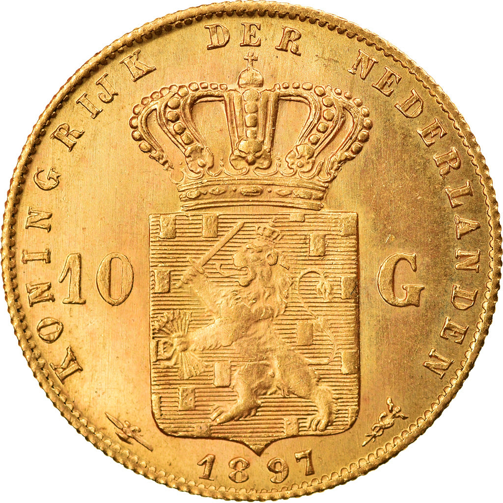 Coin, Netherlands, Wilhelmina I, 10 Gulden, 1897, MS(63), Gold, KM:118