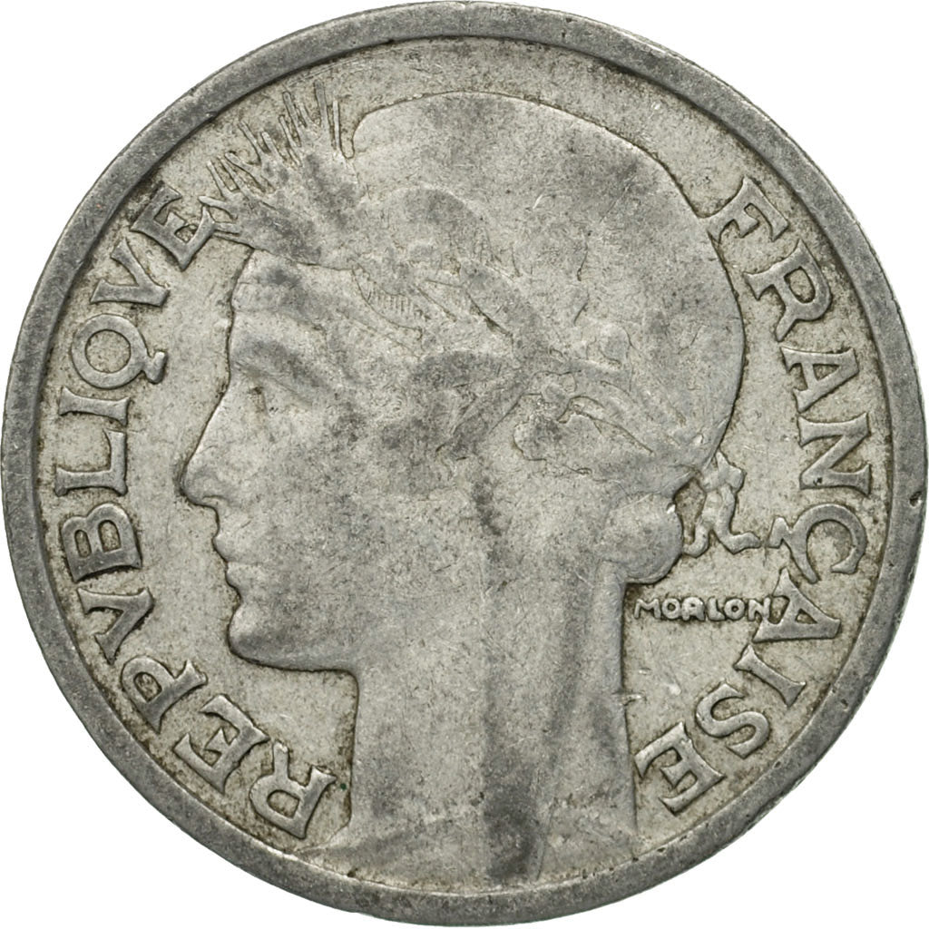 Moneda, Francia, Morlon, 2 Francs, 1948, Paris, BC+, Aluminio, KM:886a.1
