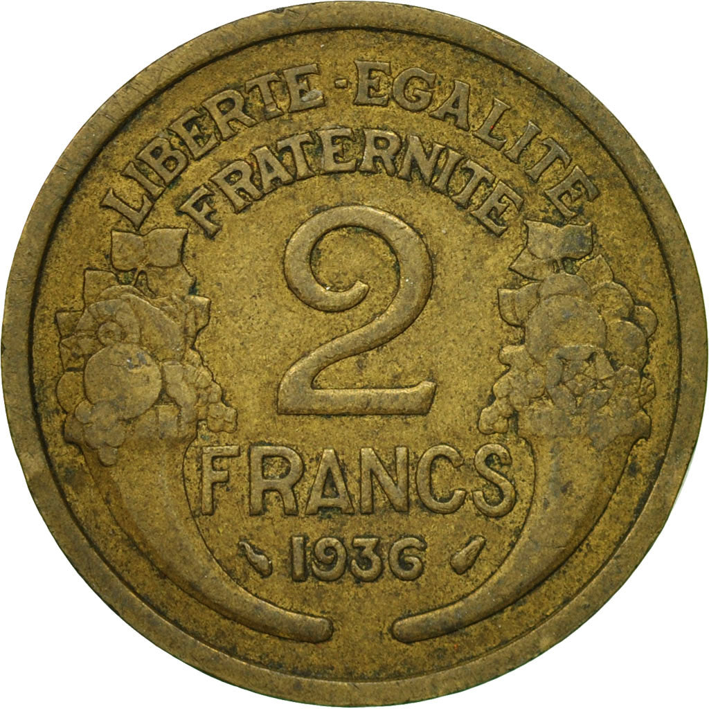 Moneta, Francja, Morlon, 2 Francs, 1936, Paris, VF(20-25), Aluminium-Brąz