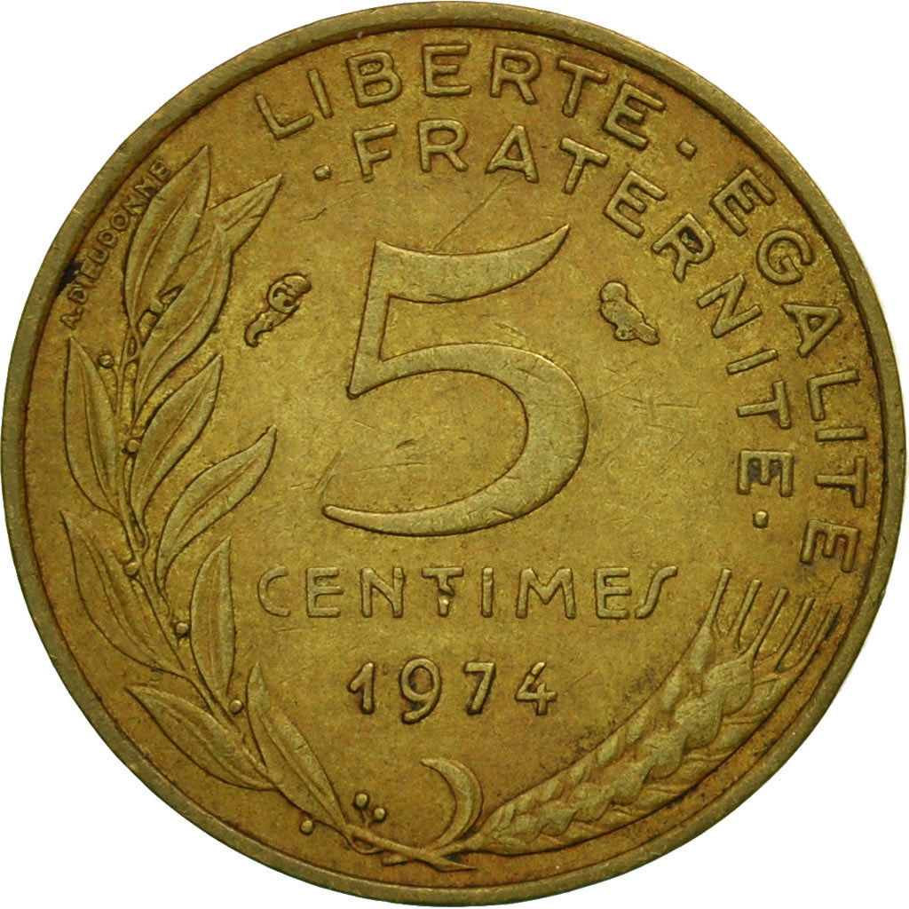Moneta, Francja, Marianne, 5 Centimes, 1974, Paris, EF(40-45), Aluminium-Brąz