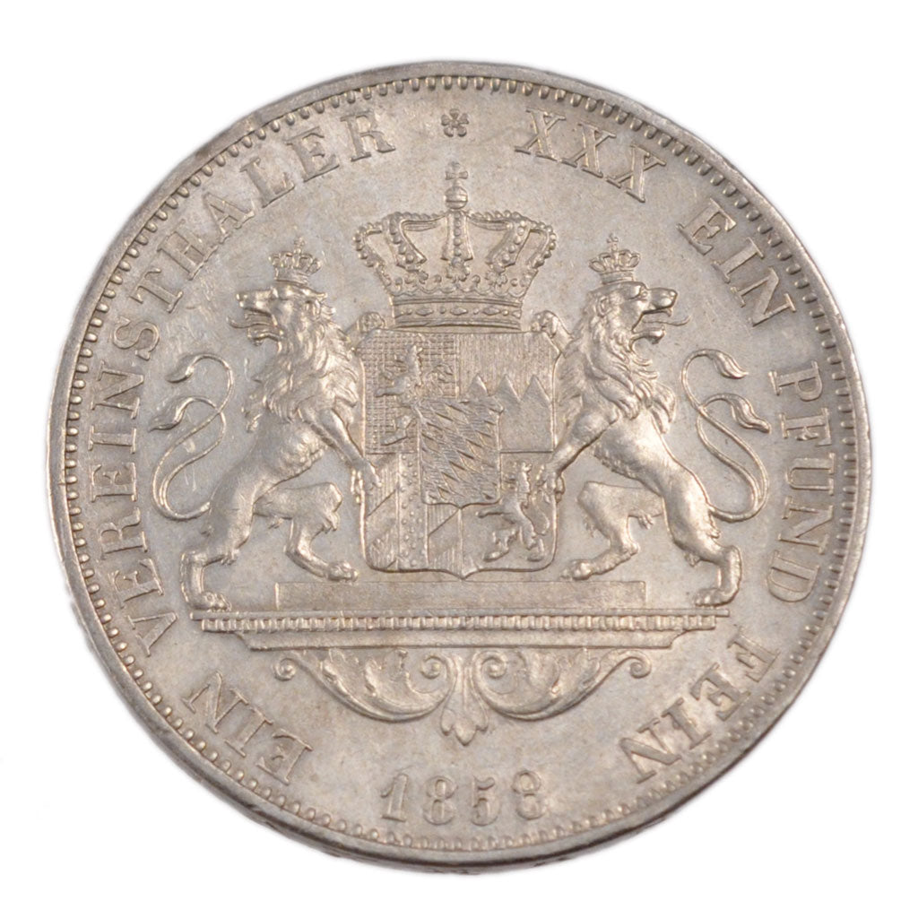 German States, 1 Thaler, 1858, Munich, KM #852, AU(50-53), Silver, 18.40