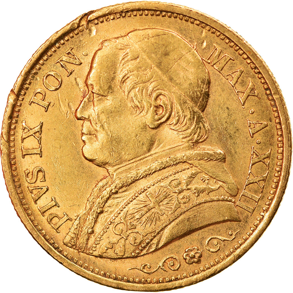Moneta, DEPARTAMENTY WŁOSKIE, PAPAL STATES, Pius IX, 20 Lire, 1868, Roma