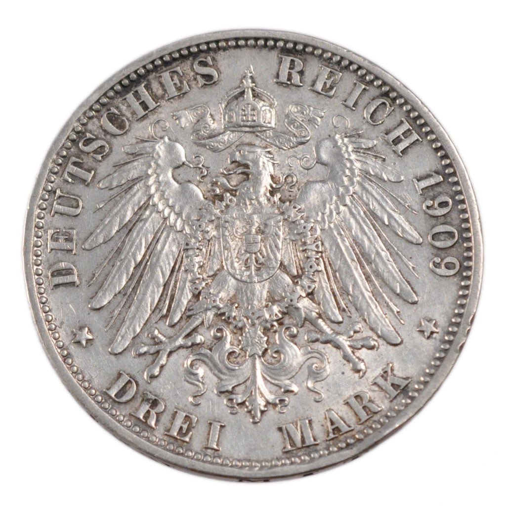 Coin, German States, BAVARIA, Otto, 3 Mark, 1909, Munich, VF(30-35), Silver