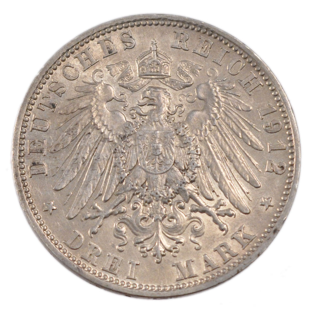 Coin, German States, BAVARIA, Otto, 3 Mark, 1912, Munich, VF(30-35), Silver