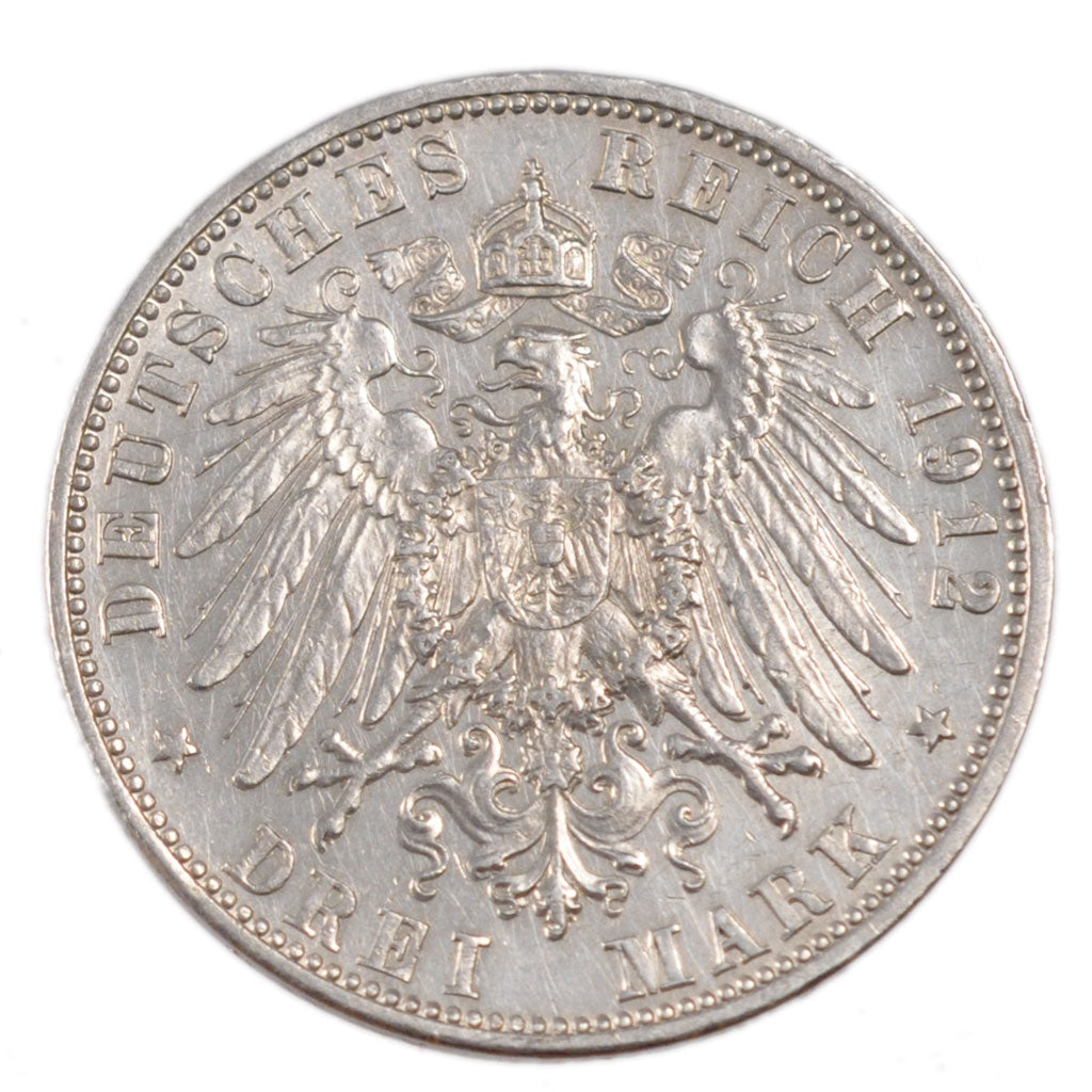 GERMAN STATES, 3 Mark, 1912, Munich, KM #996, AU(50-53), Silver, 33, 16.60