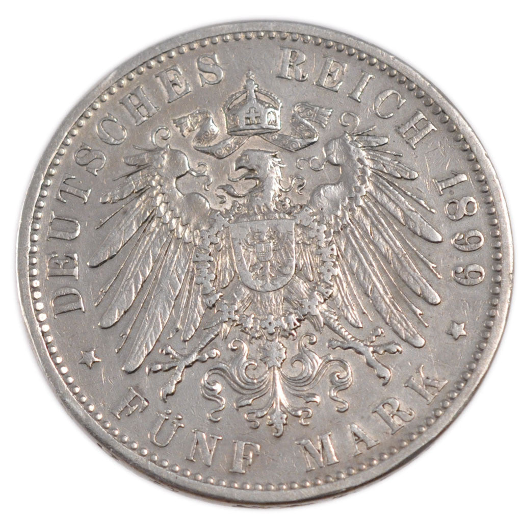 GERMAN STATES, 5 Mark, 1899, Munich, KM #915, EF(40-45), Silver, 38, 27.50