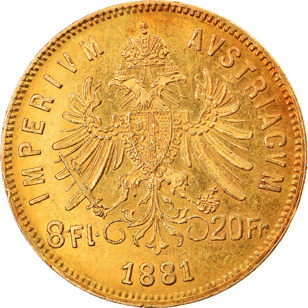Coin, Austria, Franz Joseph I, 8 Florins-20 Francs, 1881, MS(60-62), Gold