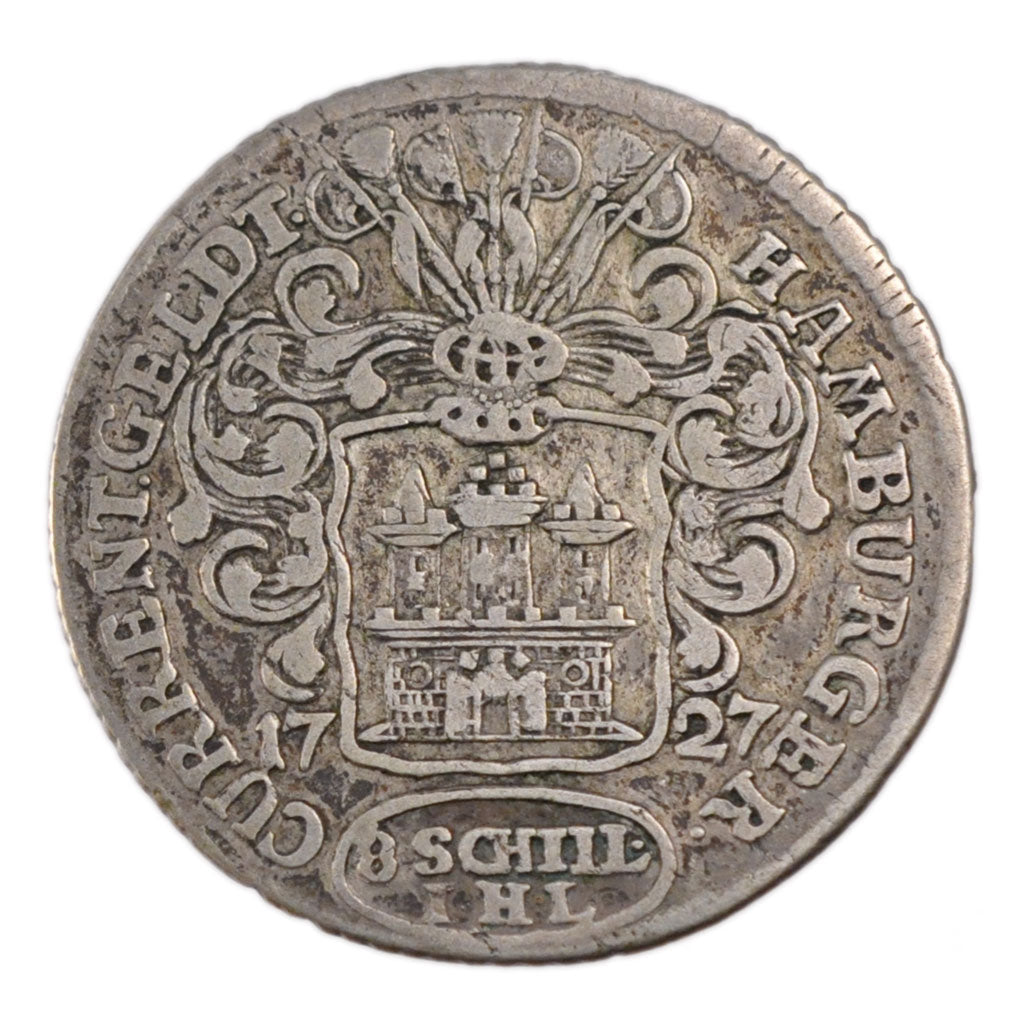 Germania, 8 Schilling, 1727, BB, Argento, KM:165