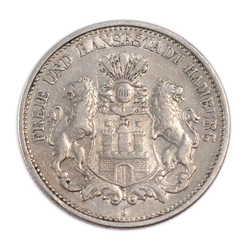GERMAN STATES, 2 Mark, 1900, Hamburg, KM #612, EF(40-45), Silver, 28, 11.00