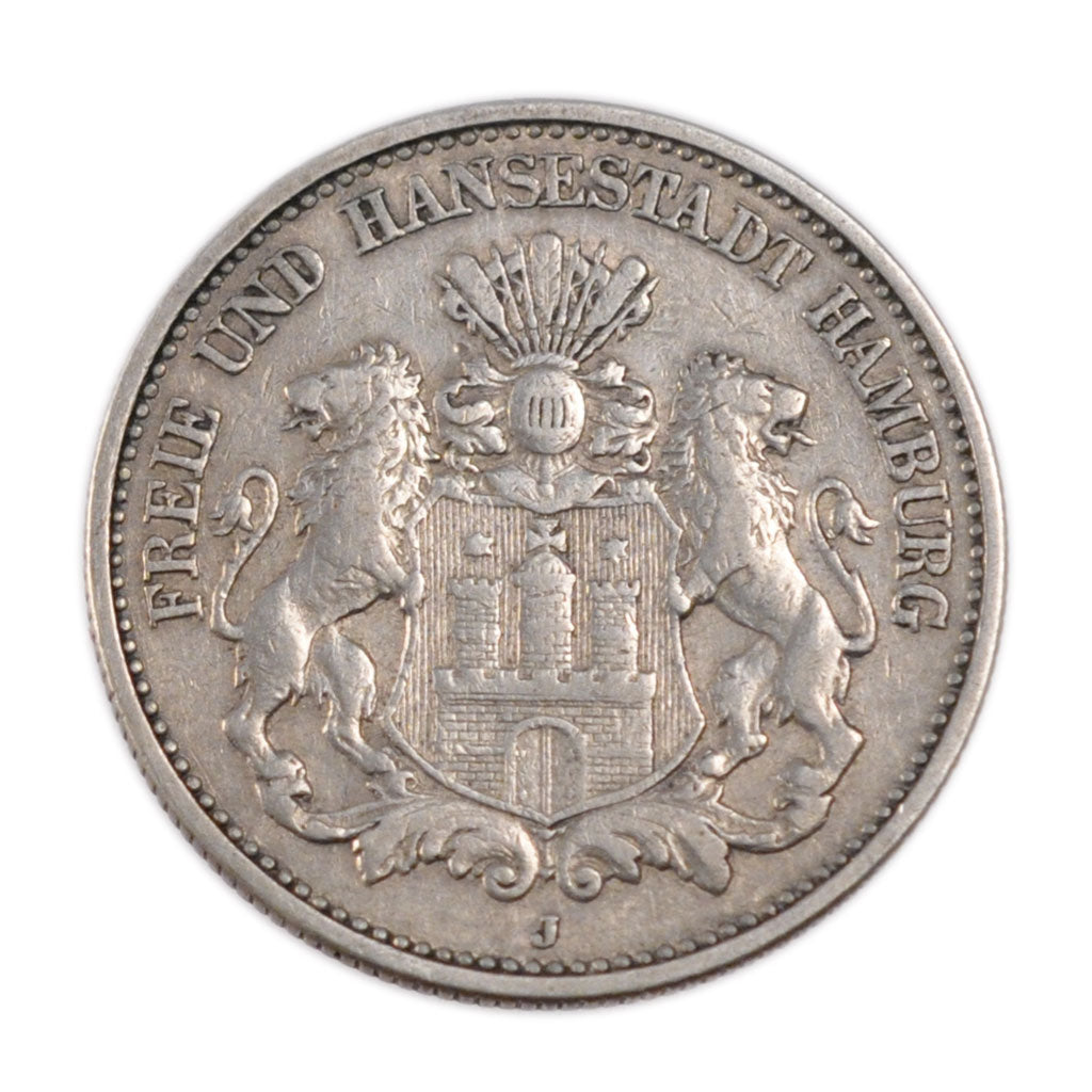 GERMAN STATES, 2 Mark, 1906, Hamburg, KM #612, EF(40-45), Silver, 28, 11.00