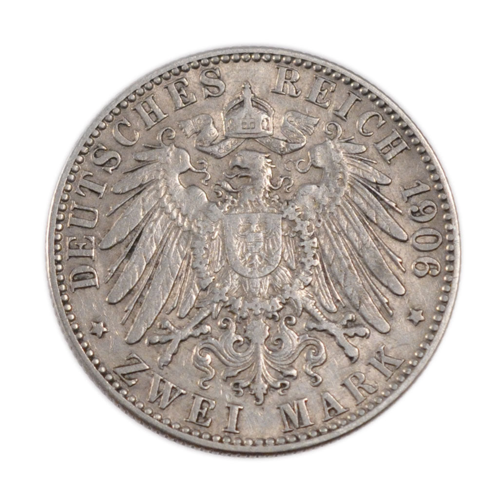 GERMAN STATES, 2 Mark, 1906, Hamburg, KM #612, EF(40-45), Silver, 28, 11.00