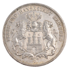Stati tedeschi, HAMBURG, 3 Mark, 1908, Hamburg, BB+, Argento, KM:620