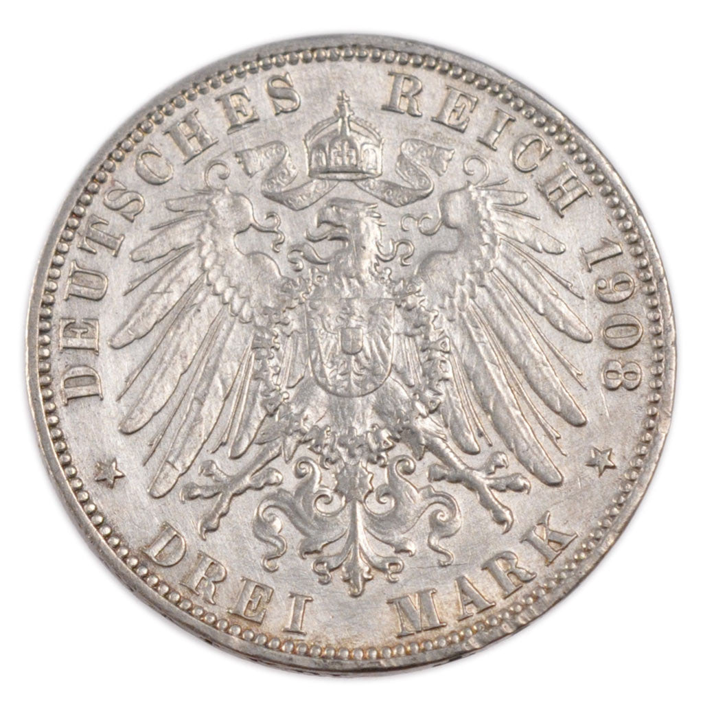 Stati tedeschi, HAMBURG, 3 Mark, 1908, Hamburg, BB+, Argento, KM:620