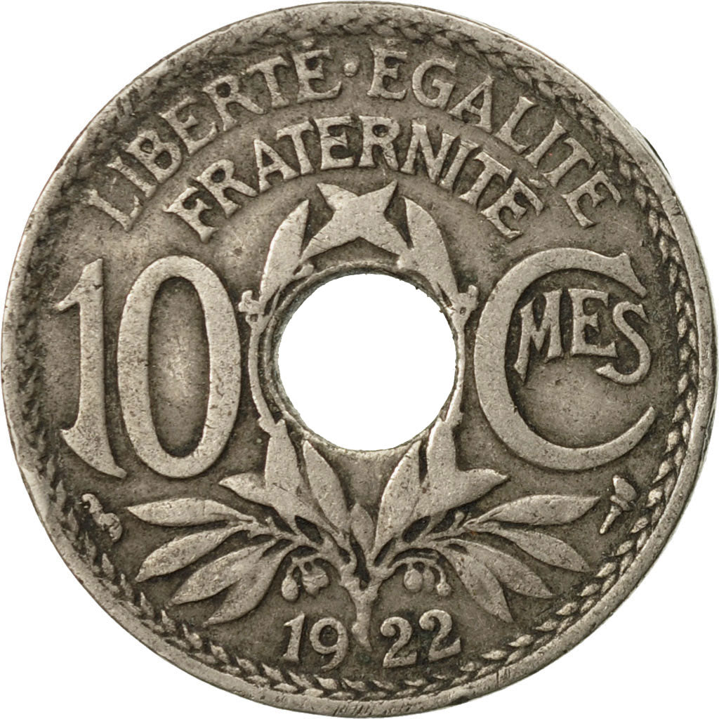 Moneda, Francia, Lindauer, 10 Centimes, 1922, Paris, BC+, Cobre - níquel