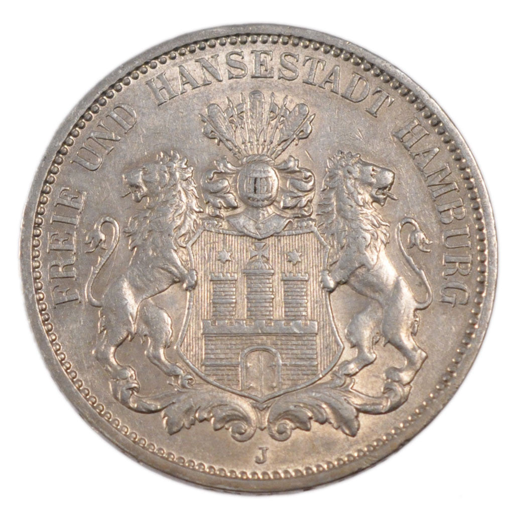 GERMAN STATES, 3 Mark, 1912, Hamburg, KM #620, EF(40-45), Silver, 33, 16.60