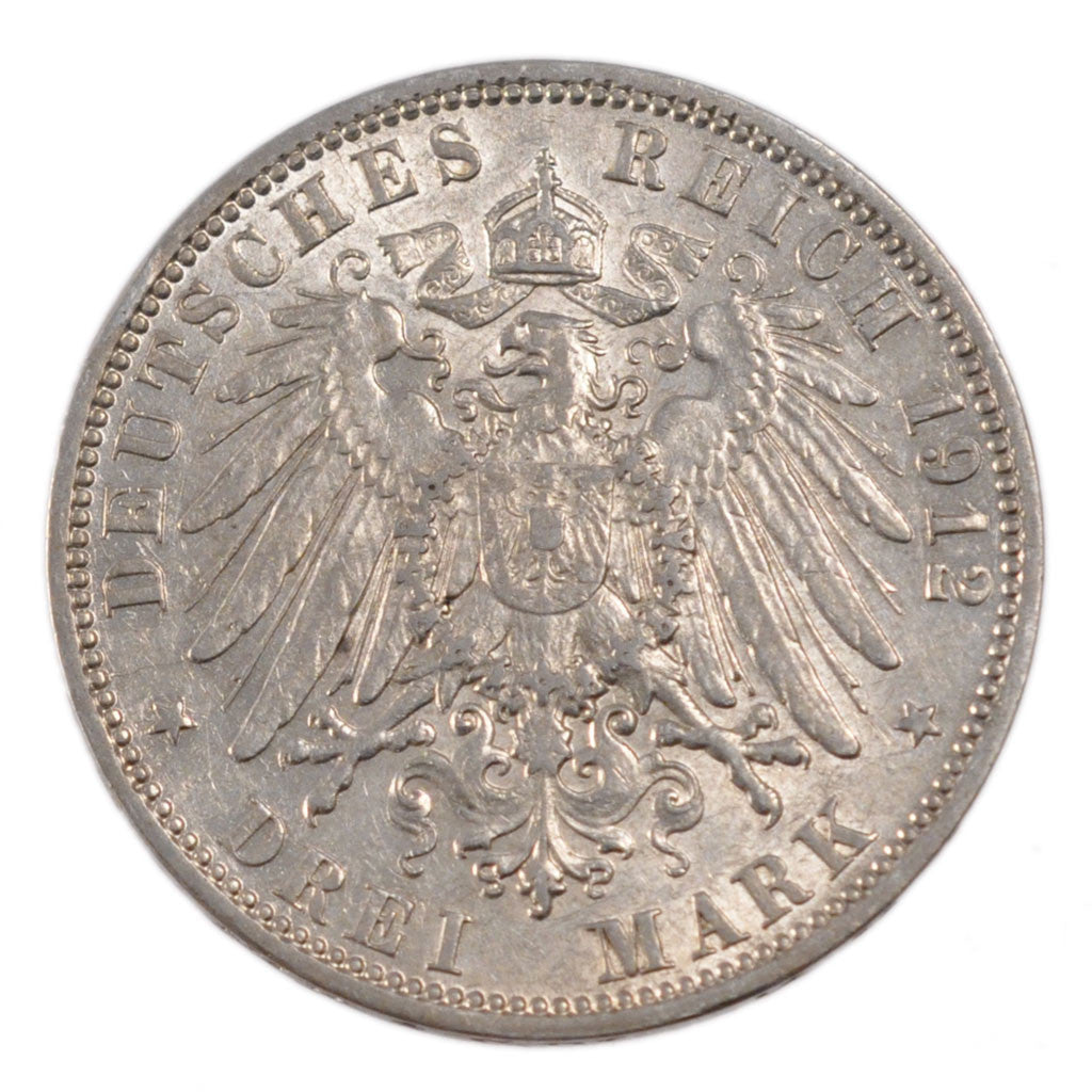 GERMAN STATES, 3 Mark, 1912, Hamburg, KM #620, EF(40-45), Silver, 33, 16.60