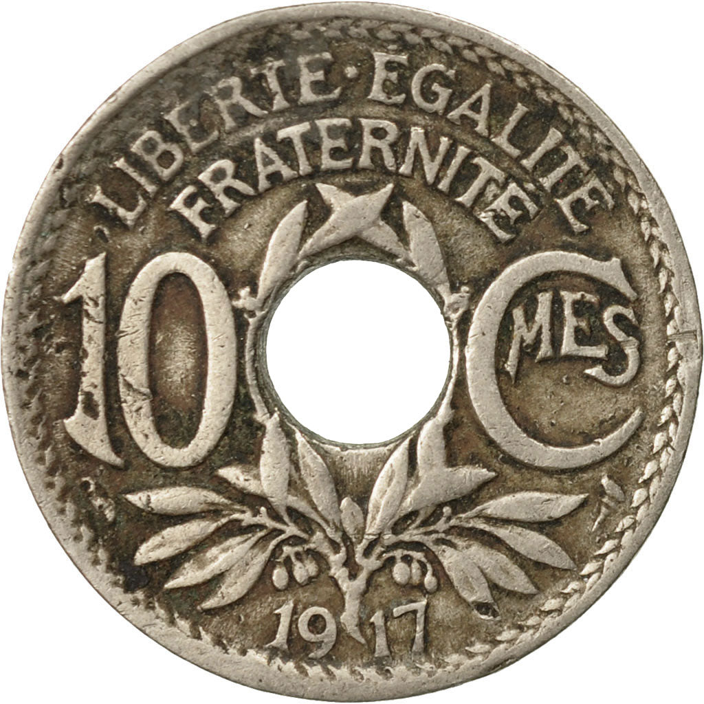 Moneda, Francia, Lindauer, 10 Centimes, 1917, Paris, BC+, Cobre - níquel