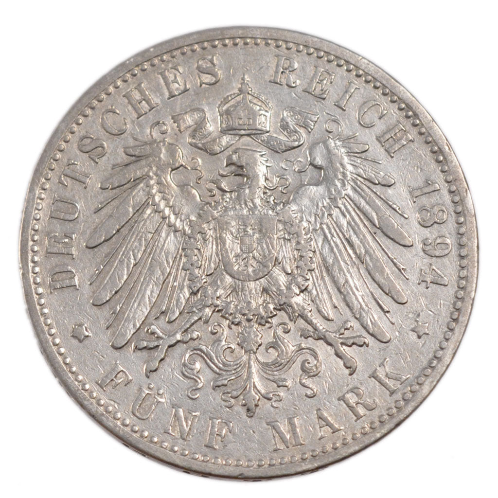 Coin, German States, HAMBURG, 5 Mark, 1894, Hamburg, EF(40-45), Silver, KM:610