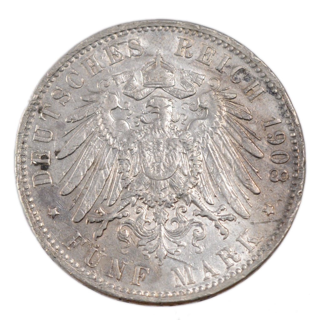 Coin, German States, HAMBURG, 5 Mark, 1908, Hamburg, EF(40-45), Silver, KM:610