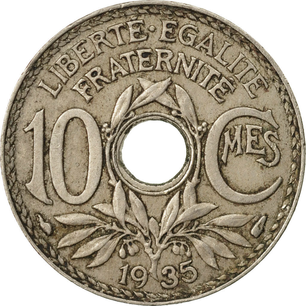 Moneda, Francia, Lindauer, 10 Centimes, 1935, Paris, MBC, Cobre - níquel