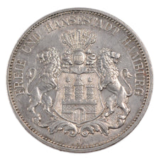 GERMAN STATES, 5 Mark, 1913, Hamburg, KM #610, EF(40-45), Silver, 38, 17.70