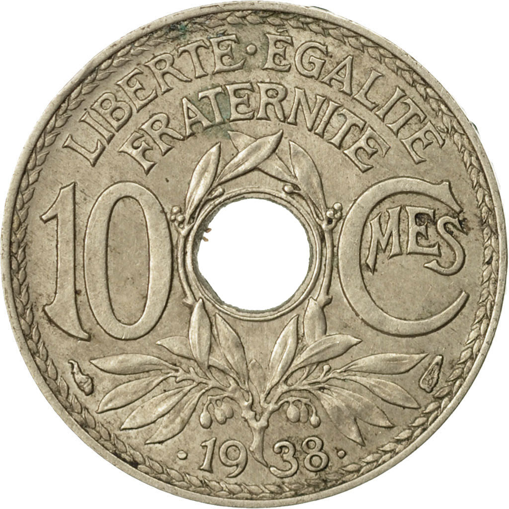 Moneda, Francia, Lindauer, 10 Centimes, 1938, Paris, BC+, Níquel - bronce