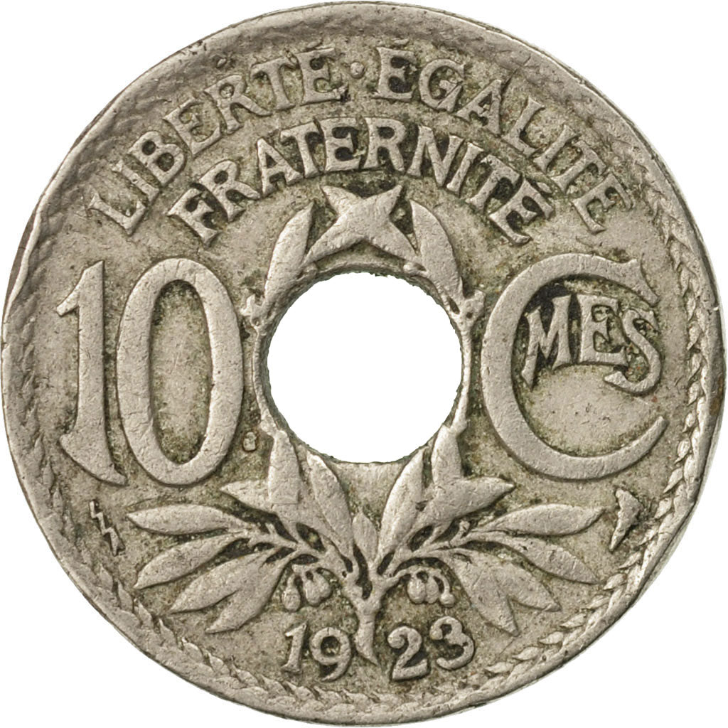 Moneda, Francia, Lindauer, 10 Centimes, 1923, Poissy, BC+, Cobre - níquel