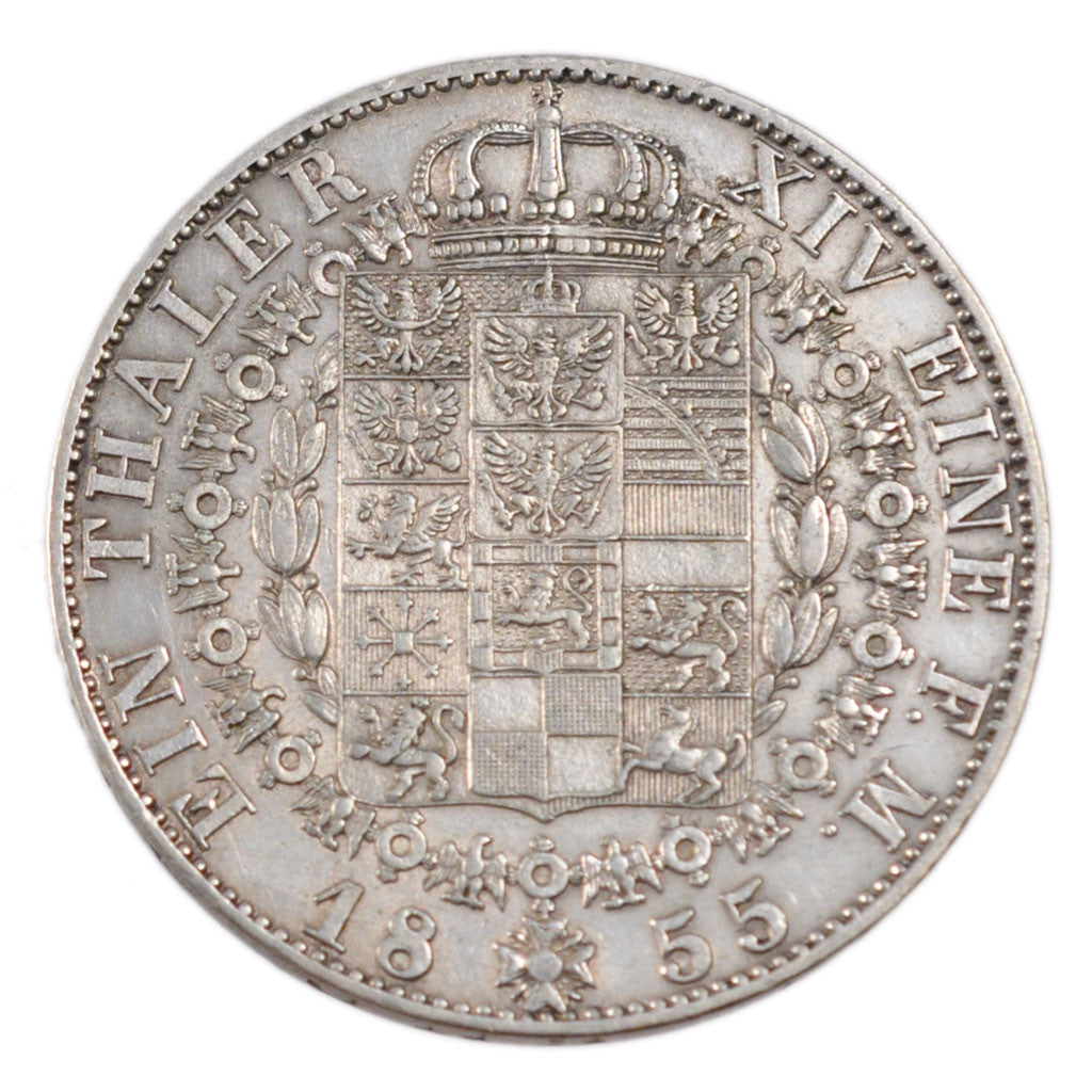 GERMAN STATES, Thaler, 1855, Berlin, KM #465, AU(50-53), Silver, 22.10