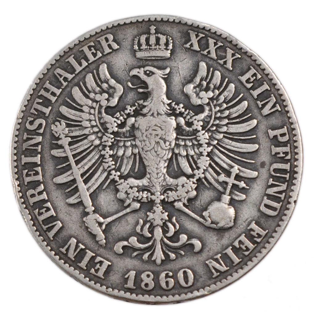 German States, 1 Thaler, 1860, Berlin, KM #471, VF(30-35), Silver, 33, 18.20