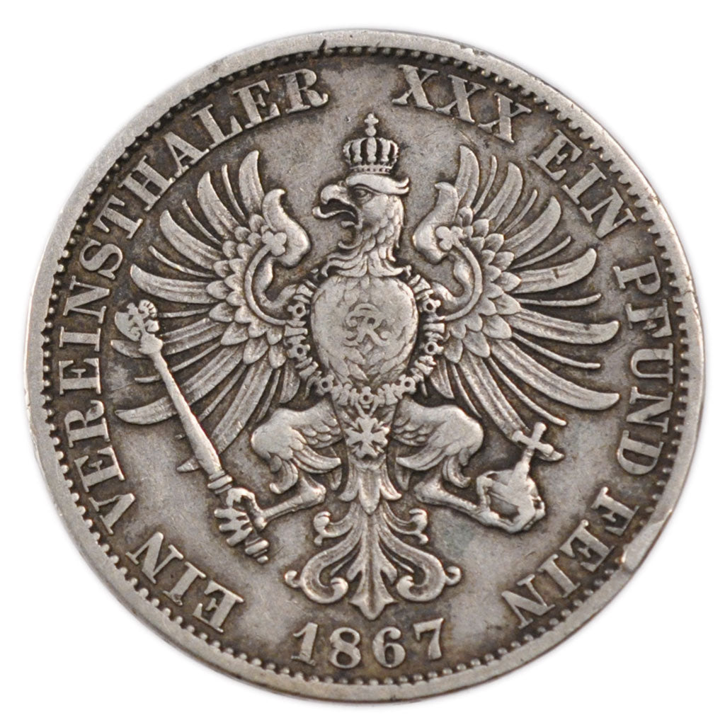 GERMAN STATES, Thaler, 1867, Berlin, KM #494, VF(20-25), Silver, 18.40