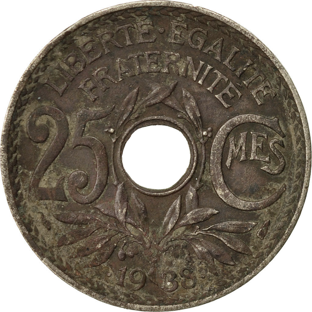 Moneta, Francia, Lindauer, 25 Centimes, 1938, B+, Nichel-bronzo, KM:867b