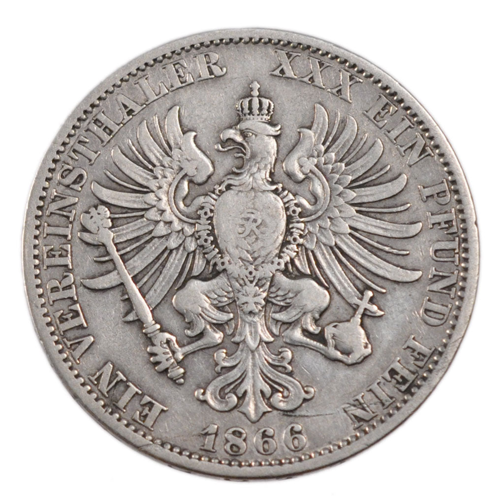 GERMAN STATES, Thaler, 1866, Berlin, KM #497, VF(30-35), Silver, 18.30