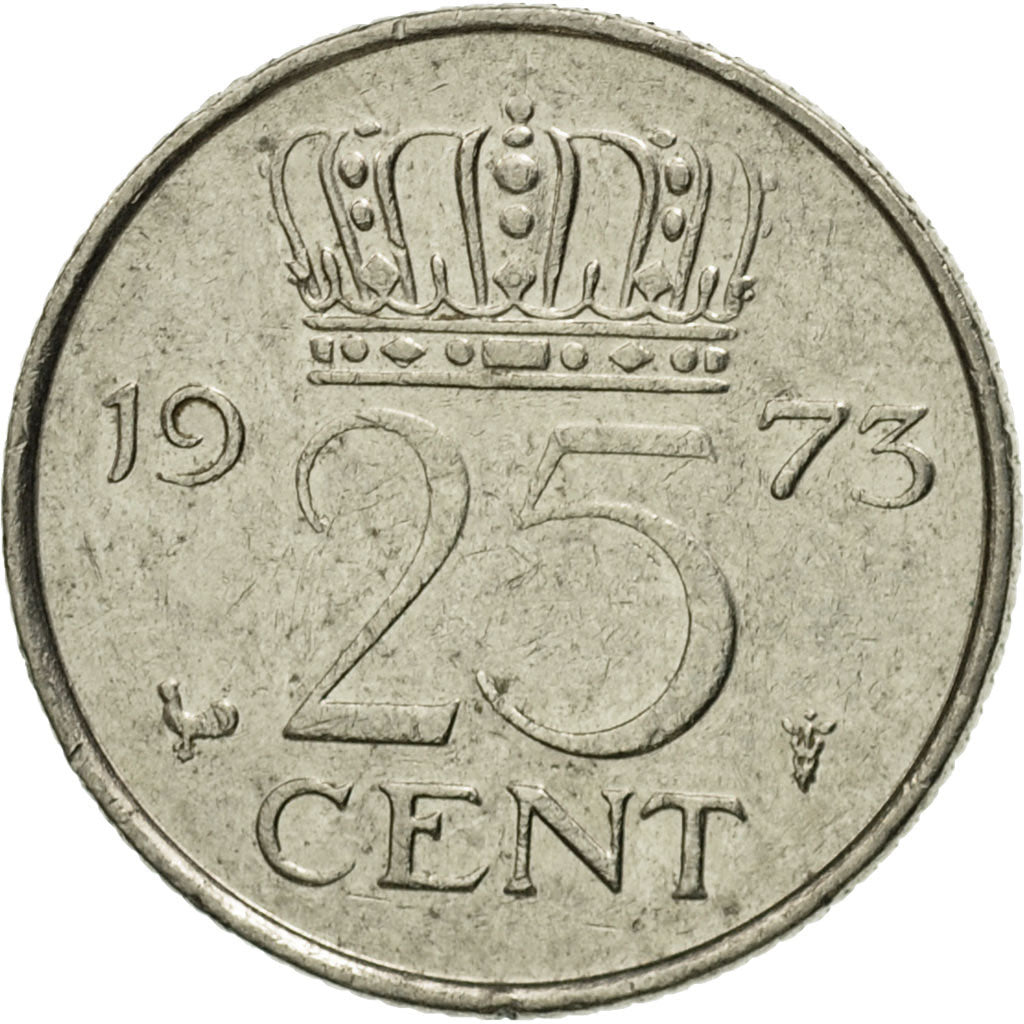 Moneda, Países Bajos, Juliana, 25 Cents, 1973, MBC, Níquel, KM:183